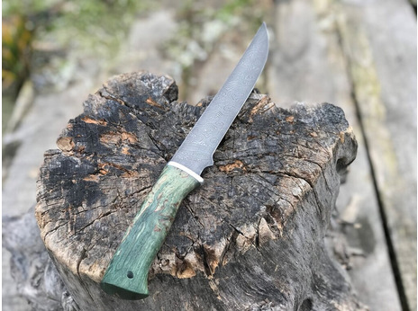 Нож Ягуар  (дамасская сталь, рукоять стабилизированная карельская береза)