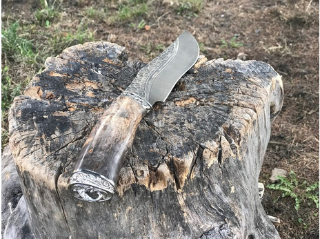 Нож Бухарский(дамаск, рукоять стабилизированная карельская береза)