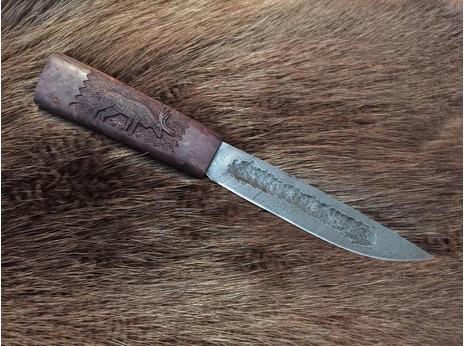 Нож Якутский (дамаск, рукоять стабилизированная карельская береза)