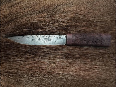Нож Якутский (дамаск, рукоять стабилизированная карельская береза)