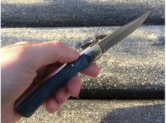 Складной нож Щука (сталь S390, стабилизированная карельская береза)